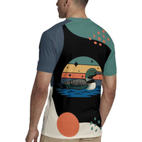 Stupid Canadian Wolf Bird Rugby Jersey with Retro Sunset Stripe Pattern