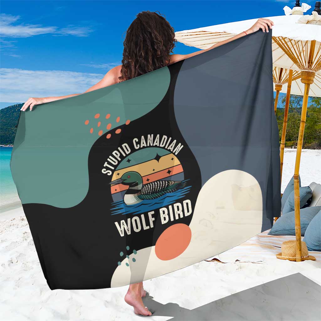 Stupid Canadian Wolf Bird Sarong with Retro Sunset Stripe Pattern