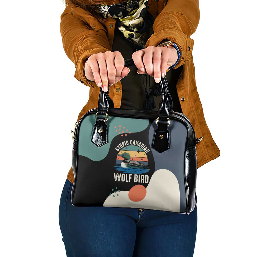 Stupid Canadian Wolf Bird Shoulder Handbag with Retro Sunset Stripe Pattern