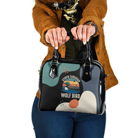 Stupid Canadian Wolf Bird Shoulder Handbag with Retro Sunset Stripe Pattern