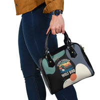 Stupid Canadian Wolf Bird Shoulder Handbag with Retro Sunset Stripe Pattern