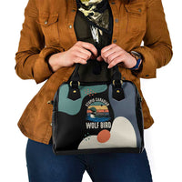 Stupid Canadian Wolf Bird Shoulder Handbag with Retro Sunset Stripe Pattern