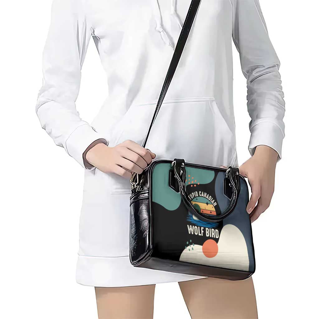Stupid Canadian Wolf Bird Shoulder Handbag with Retro Sunset Stripe Pattern