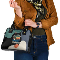 Stupid Canadian Wolf Bird Shoulder Handbag with Retro Sunset Stripe Pattern
