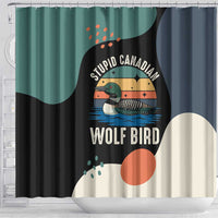 Stupid Canadian Wolf Bird Shower Curtain with Retro Sunset Stripe Pattern