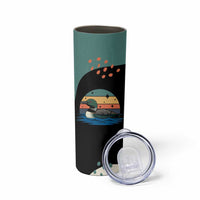 Stupid Canadian Wolf Bird Skinny Tumbler with Retro Sunset Stripe Pattern