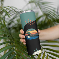 Stupid Canadian Wolf Bird Skinny Tumbler with Retro Sunset Stripe Pattern