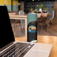 Stupid Canadian Wolf Bird Skinny Tumbler with Retro Sunset Stripe Pattern