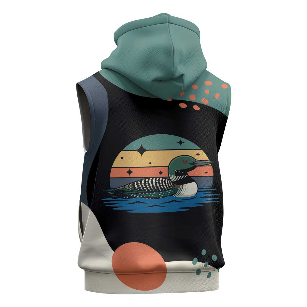 Stupid Canadian Wolf Bird Sleeveless Hoodie with Retro Sunset Stripe Pattern
