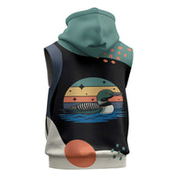 Stupid Canadian Wolf Bird Sleeveless Hoodie with Retro Sunset Stripe Pattern