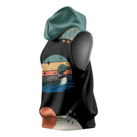 Stupid Canadian Wolf Bird Sleeveless Hoodie with Retro Sunset Stripe Pattern