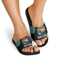 Stupid Canadian Wolf Bird Slide Sandals with Retro Sunset Stripe Pattern