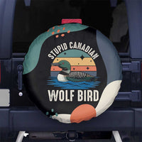 Stupid Canadian Wolf Bird Spare Tire Cover with Retro Sunset Stripe Pattern