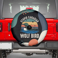 Stupid Canadian Wolf Bird Spare Tire Cover with Retro Sunset Stripe Pattern