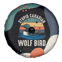 Stupid Canadian Wolf Bird Spare Tire Cover with Retro Sunset Stripe Pattern