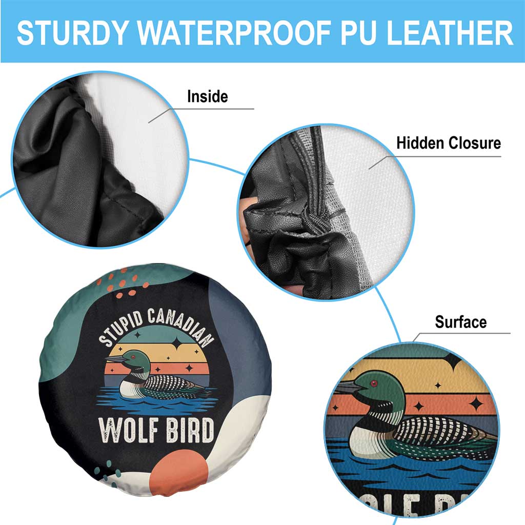 Stupid Canadian Wolf Bird Spare Tire Cover with Retro Sunset Stripe Pattern
