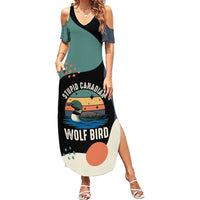 Stupid Canadian Wolf Bird Summer Maxi Dress with Retro Sunset Stripe Pattern