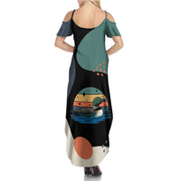 Stupid Canadian Wolf Bird Summer Maxi Dress with Retro Sunset Stripe Pattern