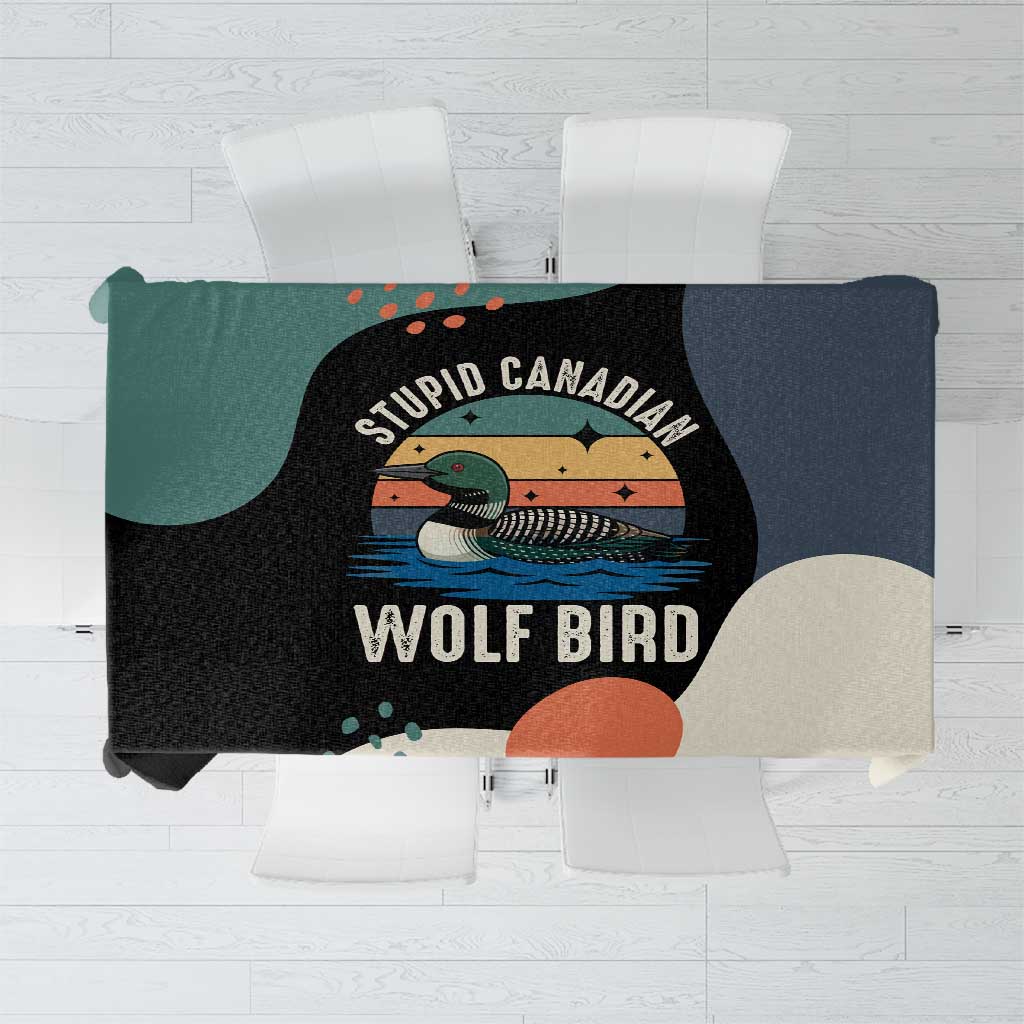 Stupid Canadian Wolf Bird Tablecloth with Retro Sunset Stripe Pattern