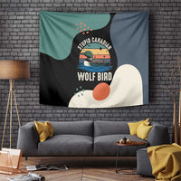 Stupid Canadian Wolf Bird Tapestry with Retro Sunset Stripe Pattern