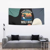 Stupid Canadian Wolf Bird Tapestry with Retro Sunset Stripe Pattern
