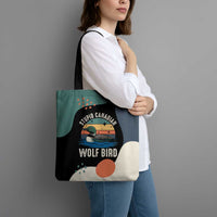 Stupid Canadian Wolf Bird Tote Bag with Retro Sunset Stripe Pattern