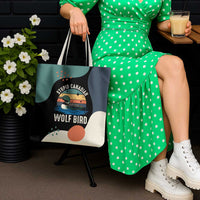Stupid Canadian Wolf Bird Tote Bag with Retro Sunset Stripe Pattern