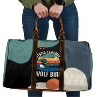 Stupid Canadian Wolf Bird Travel Bag with Retro Sunset Stripe Pattern