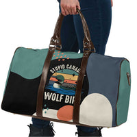 Stupid Canadian Wolf Bird Travel Bag with Retro Sunset Stripe Pattern