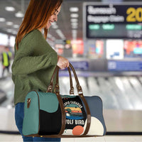 Stupid Canadian Wolf Bird Travel Bag with Retro Sunset Stripe Pattern