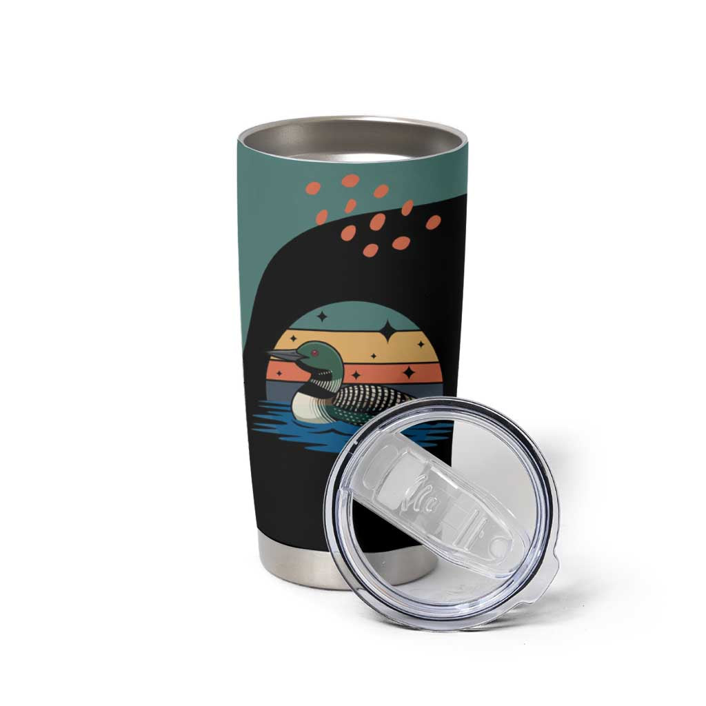 Stupid Canadian Wolf Bird Tumbler Cup with Retro Sunset Stripe Pattern