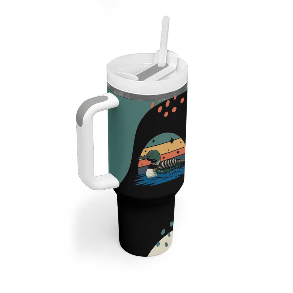Stupid Canadian Wolf Bird Tumbler With Handle with Retro Sunset Stripe Pattern