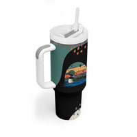 Stupid Canadian Wolf Bird Tumbler With Handle with Retro Sunset Stripe Pattern