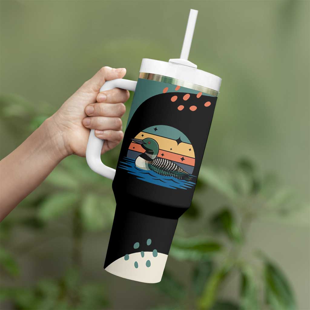 Stupid Canadian Wolf Bird Tumbler With Handle with Retro Sunset Stripe Pattern