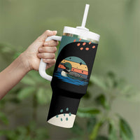 Stupid Canadian Wolf Bird Tumbler With Handle with Retro Sunset Stripe Pattern