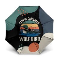 Stupid Canadian Wolf Bird Umbrella with Retro Sunset Stripe Pattern