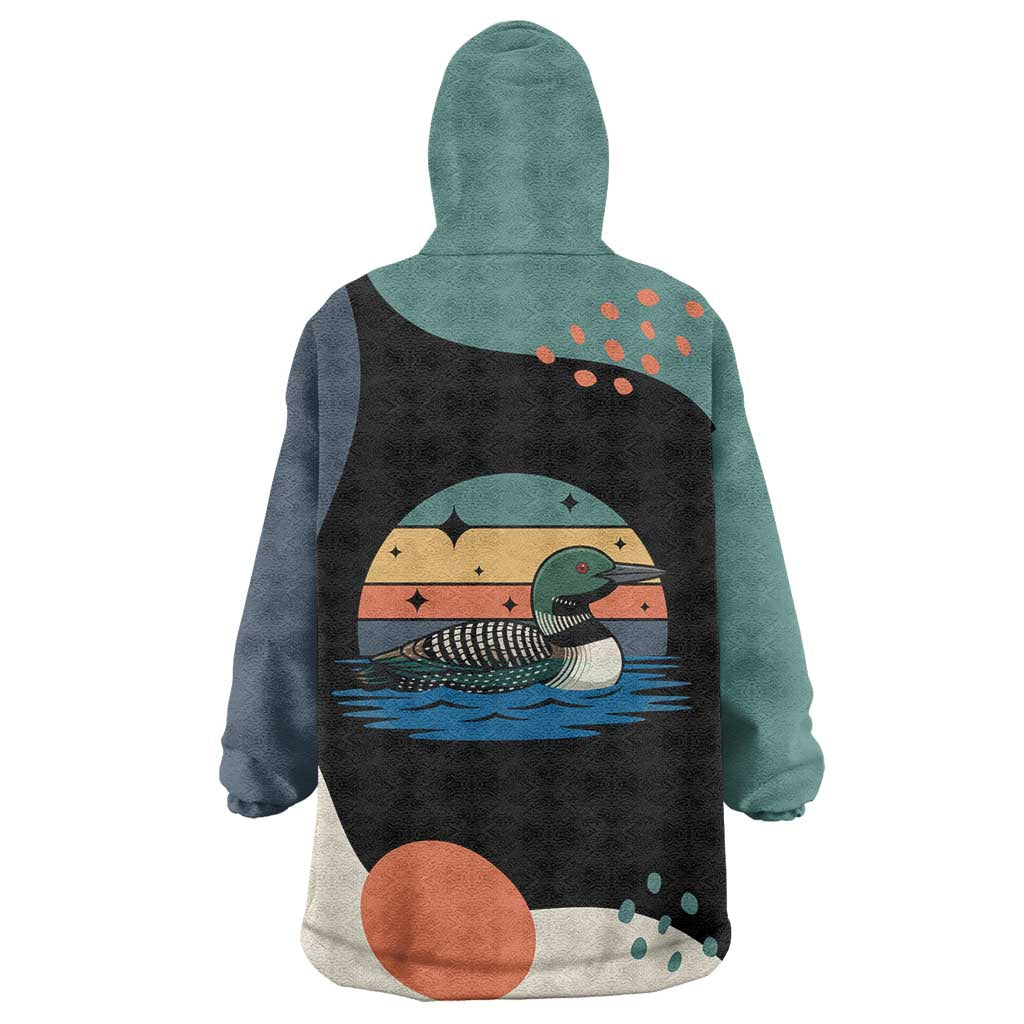 Stupid Canadian Wolf Bird Wearable Blanket Hoodie with Retro Sunset Stripe Pattern