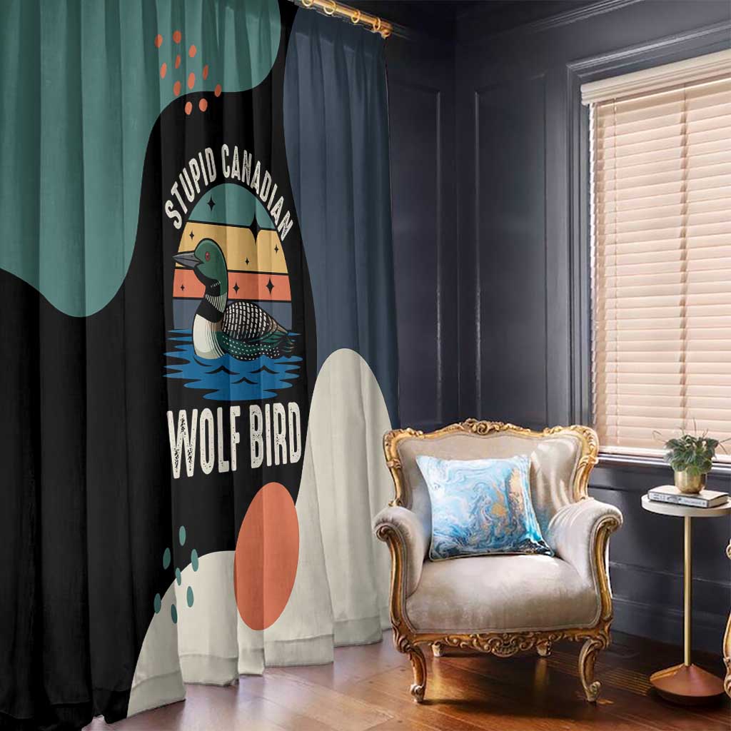 Stupid Canadian Wolf Bird Window Curtain with Retro Sunset Stripe Pattern