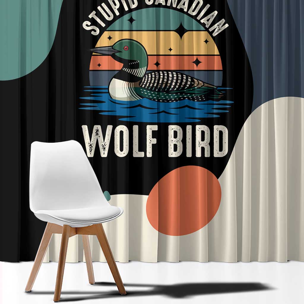 Stupid Canadian Wolf Bird Window Curtain with Retro Sunset Stripe Pattern