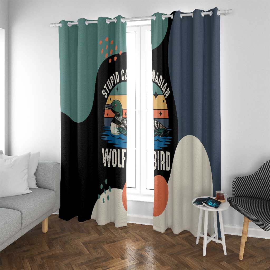 Stupid Canadian Wolf Bird Window Curtain with Retro Sunset Stripe Pattern