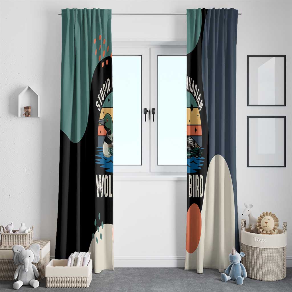 Stupid Canadian Wolf Bird Window Curtain with Retro Sunset Stripe Pattern