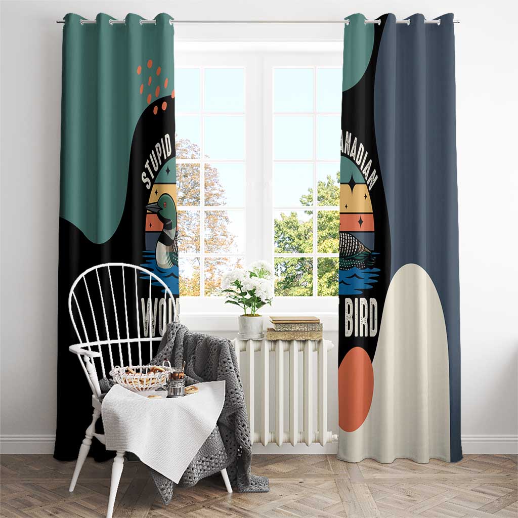 Stupid Canadian Wolf Bird Window Curtain with Retro Sunset Stripe Pattern