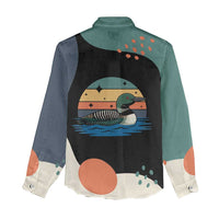 Stupid Canadian Wolf Bird Women Casual Shirt with Retro Sunset Stripe Pattern