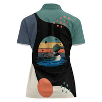 Stupid Canadian Wolf Bird Women Polo Shirt with Retro Sunset Stripe Pattern