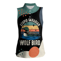 Stupid Canadian Wolf Bird Women Sleeveless Polo Shirt with Retro Sunset Stripe Pattern
