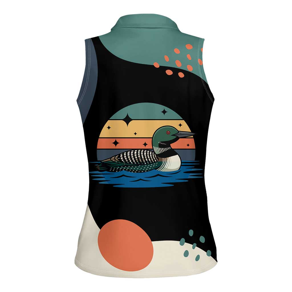 Stupid Canadian Wolf Bird Women Sleeveless Polo Shirt with Retro Sunset Stripe Pattern