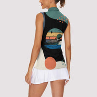 Stupid Canadian Wolf Bird Women Sleeveless Polo Shirt with Retro Sunset Stripe Pattern