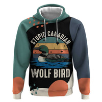 Stupid Canadian Wolf Bird Zip Hoodie with Retro Sunset Stripe Pattern