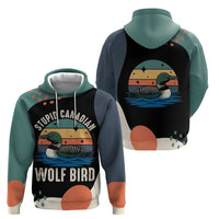 Stupid Canadian Wolf Bird Zip Hoodie with Retro Sunset Stripe Pattern