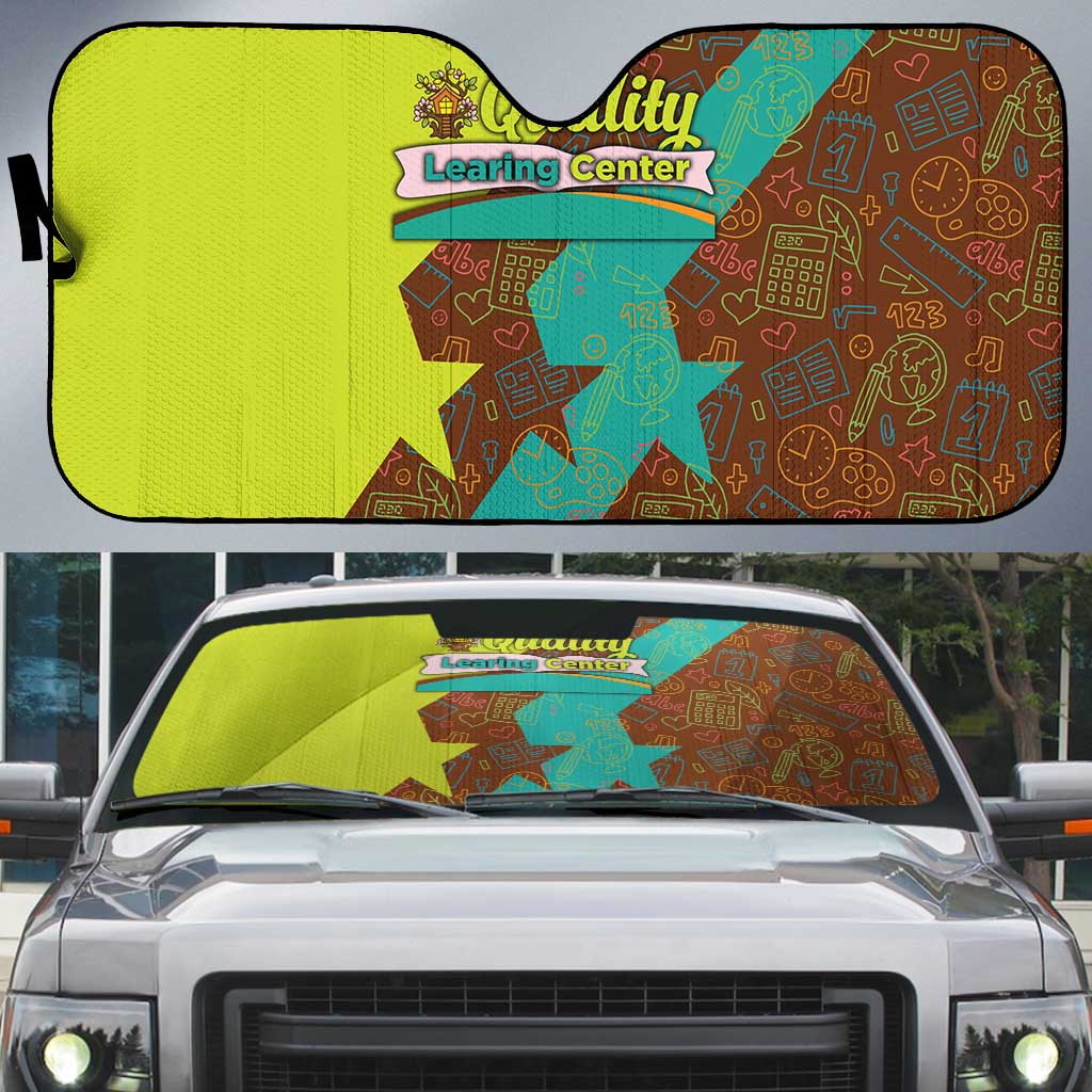 Quality Learning Center Auto Sun Shade with School Supply Doodle Pattern